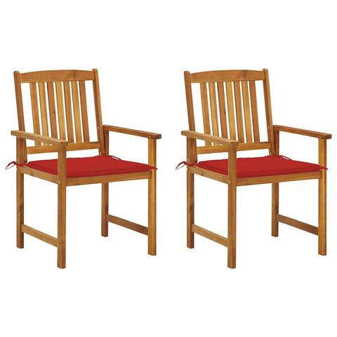 vidaXL Patio Chairs Set â€“ Solid Acacia Wood Outdoor Chairs with Cozy Red Cushions â€“ Sturdy Garden Furniture with a Rustic Charm â€“ Easy to Assemble