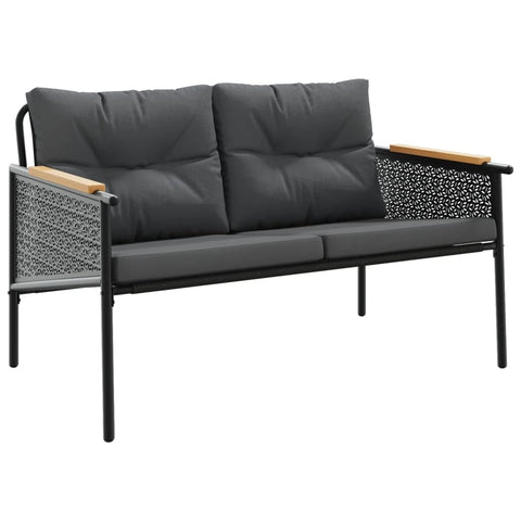 vidaXL 4 Piece Black Steel Balcony Furniture Set with Cushions and Round Coffee Tables for Outdoor, Patio, Garden, Terrace Use