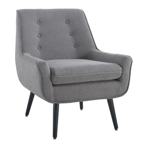 Linon Trelis Upholstered Tufted Accent Chair with Black Wood Legs in Gray Fabric