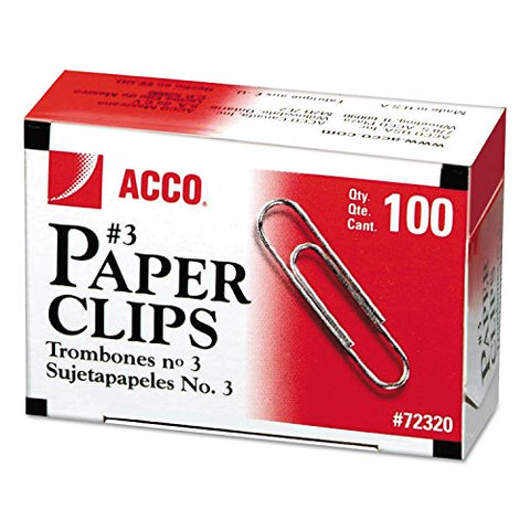 Paper Clips 3 Smooth Silver 100 Clips/Box 10 Boxes/Pack