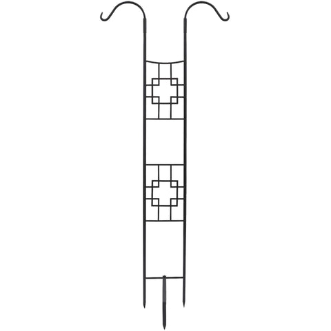 Square-on-Squares Double Pole Garden Trellis, 83.5 Inch Wrought Iron Plant Support with Hooks for Hanging Baskets, Graphite Powder Coated