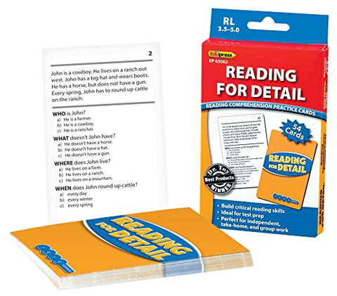 Edupress Reading for Detail Practice Cards, Levels 3.5-5.0,Blue