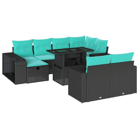 vidaXL 11 Piece Garden Sofa Set with Cushions Black Poly Rattan