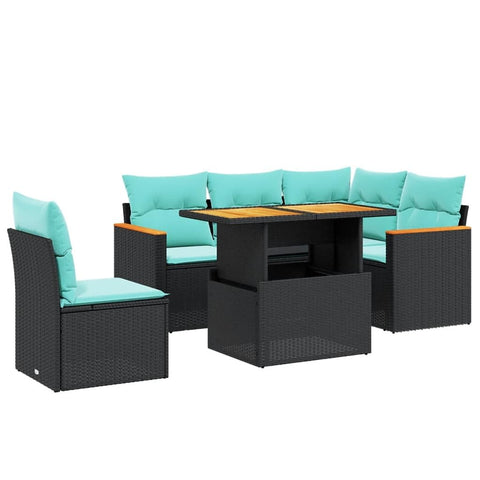 vidaXL Patio Sofa Set with Cushions 6 Piece, Outdoor Sectional Sofa Couch, Patio Conversation Set for Garden Backyard, Black Poly Rattan