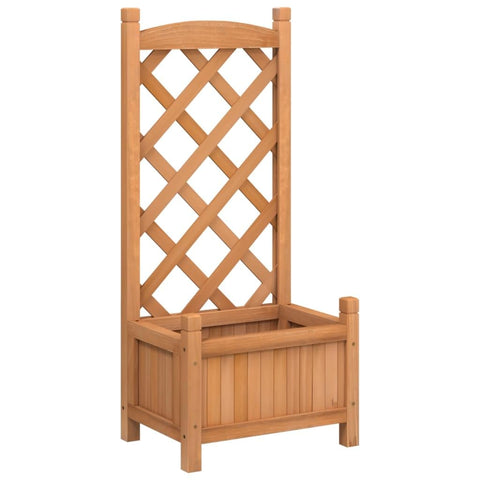 vidaXL Brown Solid Wood Planter with Trellis for Indoor Outdoor Use | Dimensions: 15.7 X 11.8 X 35.4 in Rustic Style Flowers and Plants UV Resistant Fir Garden Flower Box Wooden Balcony
