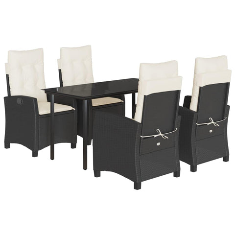 vidaXL - 5 Piece Patio Dining Set with Cushions - Black Poly Rattan - Adjustable Recliners - Glass Tabletop
