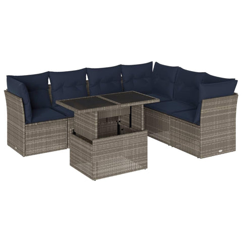 vidaXL Patio Sofa Set with Cushions 7 Piece, Conversation Set with Table and Sectional Sofas, Outdoor Seat for Garden, Modern, Gray Poly Rattan