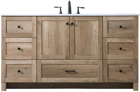 Elegant Lighting VF2860 Soma 60" Free Standing Single Basin Vanity Set with Cabinet and Marble Vanity Top - Natural Oak