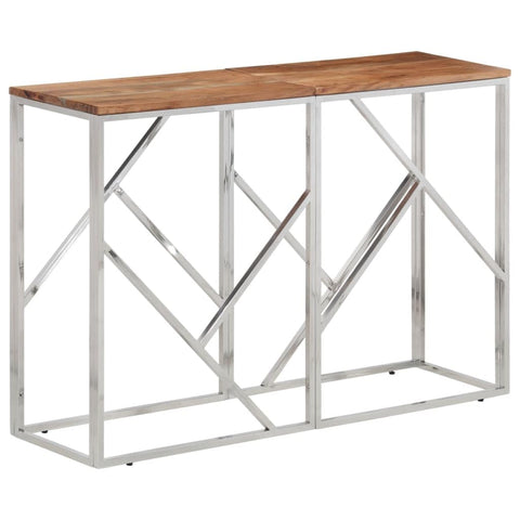 vidaXL Silver Stainless Steel & Acacia Wood Console Table - Modern Sofa/Hallway/Lounge Table for Living Room, Entryway Furniture 43.3"x11.8"x27.6"
