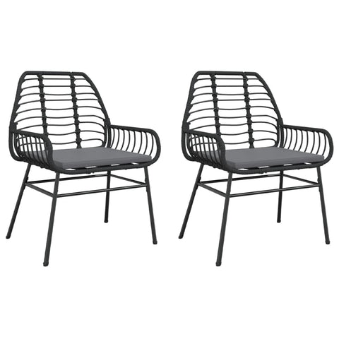 vidaXL Black Poly Rattan Garden Chairs Set 2 Comfortable Outdoor with Removable Cushions for Patio and Balcony Use Chair Dining Furniture Armchair