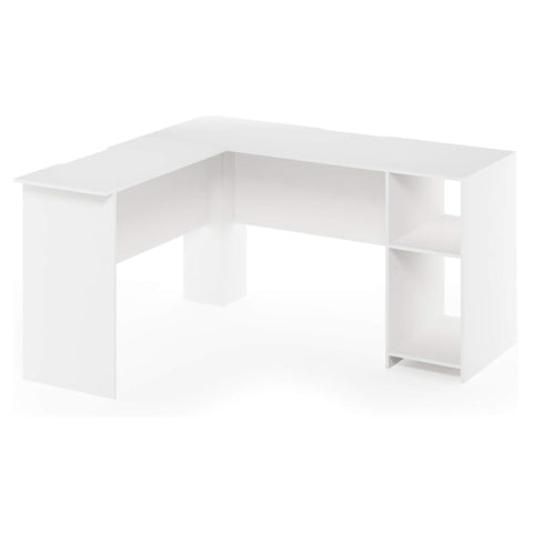Oakestry L Shaped Computer Desk with Bookshelf White Finish Corner Workstation Home Office Study Furniture