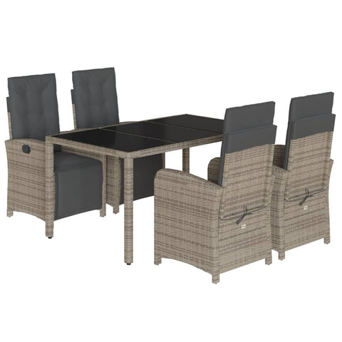 vidaXL Garden Dining Set Gray PE Rattan 4-Seater Adjustable Footrests