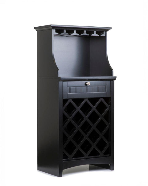OS Home and Office Sleek Wine Cabinet, Holds 13 Bottles, Stemware Holders & One Drawer, Black
