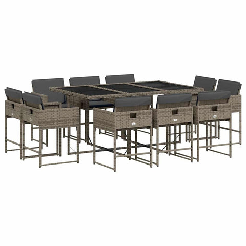 vidaXL Patio Dining Set with Cushions 11 Piece, Outdoor Table and Chair, Patio Furniture Set for Balcony Terrace, Modern Style, Gray Poly Rattan