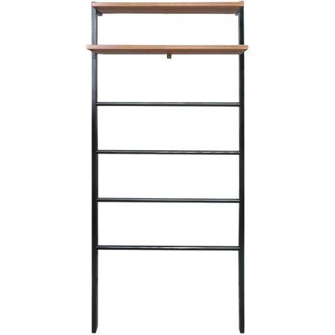 Oakestry 6-Tier Solid Wood Blanket Ladder with Storage Shelves, Black & Sweet Oak Finish Space Saving Ladder Shelf for Blankets, Towels & Décor