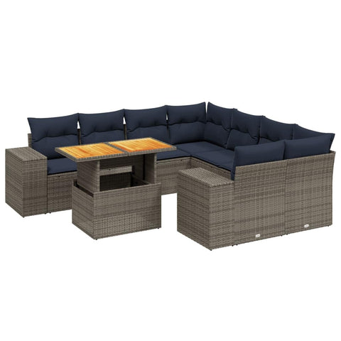 vidaXL Patio Sofa Set with Cushions 9 Piece, Outdoor Sectional Sofa Couch, Patio Conversation Set for Garden Backyard, Gray Poly Rattan
