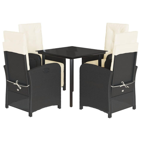 vidaXL Patio Dining Set with Cushions 5 Piece, Garden Table and Chair, Outdoor Dining Set for Balcony Backyard, Patio Furniture, Black Poly Rattan