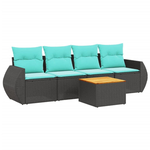vidaXL Patio Sofa Set with Cushions 5 Piece, Outdoor Conversation Set, Sectional Sofa for Balcony Garden, Modern Style, Black Poly Rattan