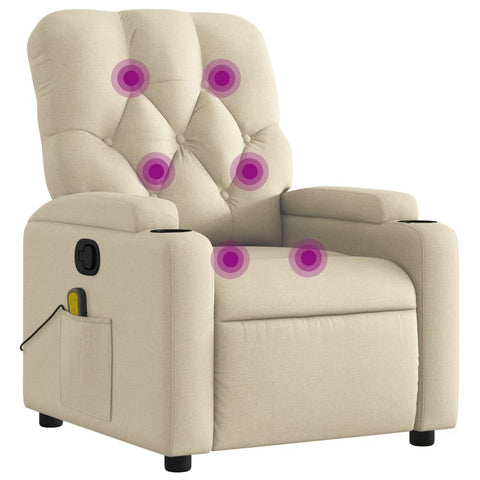 vidaXL Cream Fabric Massage Recliner Chair - Manual Recline, Vibration, Cup Holders, Side Pocket for Living Room