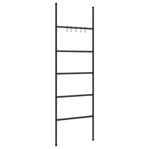 Oakestry Freestanding Towel Ladder Rack Black Iron 5 Tier Space Saving Organizer with Hooks for Bathroom Bedroom Linen Towels Clothes Scarves Blanket Storage Display Stand Modern Minimalist Rack