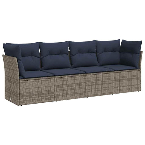vidaXL Patio Sofa Set with Cushions 4 Piece, Outdoor Conversation Set, Sectional Sofa for Balcony Garden, Modern Style, Gray Poly Rattan