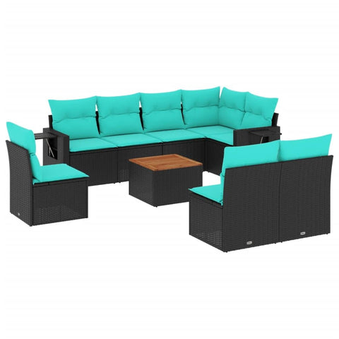 vidaXL 9 Piece Garden Sofa Set with Cushions Black Poly Rattan