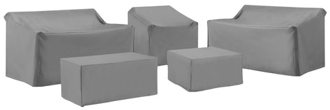 5Pc Outdoor Sectional Furniture Cover Set Gray - 2 Loveseat, 1 Chair, 1 Coffee Table, & 1 Square Table/Ottoman