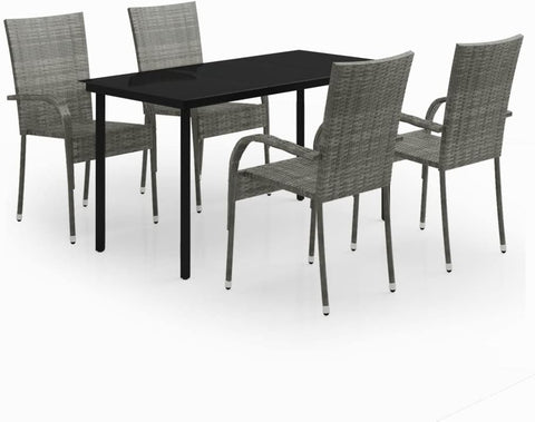 vidaXL 5 Piece Patio Dining Set â€“ Outdoor Furniture Set with Table and Chairs â€“ Made with PE Rattan, Powder-Coated Steel & Glass â€“ Brown and Black.