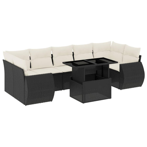 vidaXL Patio Sofa Set with Cushions 8 Piece, Garden Lounge Set, Outdoor Conversation Set, Sectional Sofa for Garden, Modern Style, Black Poly Rattan