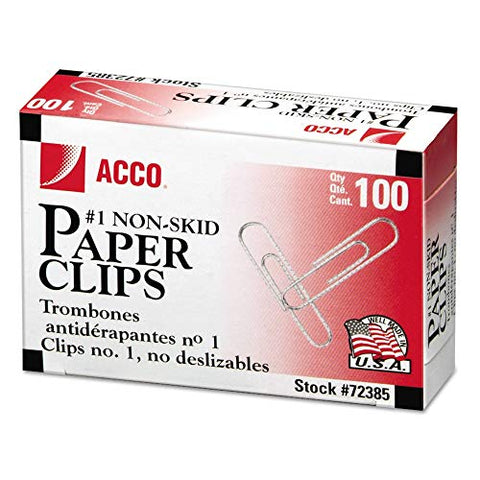 Paper Clips 1 Nonskid Silver 100 Clips/Box 10 Boxes/Pack
