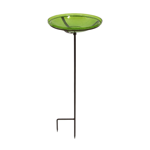 Achla Designs 201-3031 Crackle Glass Bowl with Stake, 14-in, Fern Green Birdbath