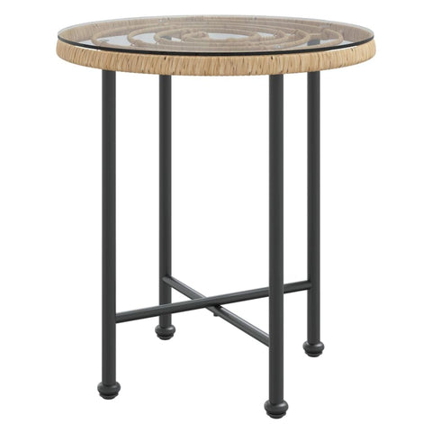 vidaXL Steel and Tempered Glass Dining Table - Ã˜19.7, UV-, PE Rattan, Easy Assembly, Practical Footpad for Stability, Ideal for Garden and Patio