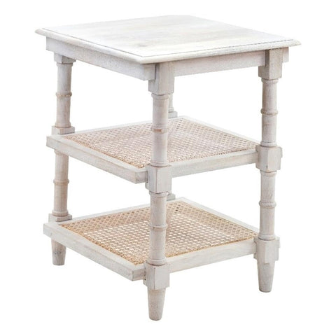 Carolina Classic Chesterfield Wood & Cane Accent Table in Whitewash