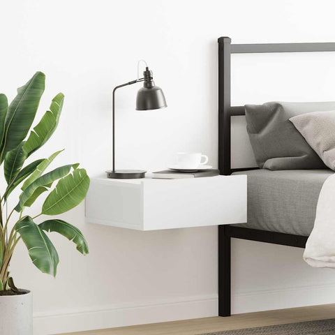 vidaXL Minimalist Floating Nightstand 15.7x11.8x5.9 in White Engineered Wood Bedroom Storage Cabinet Space Saving Wall Mounted Design Bedside Table Nightstands Compact Shelf