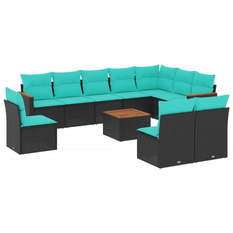 vidaXL Patio Sofa Set with Cushions 11 Piece, Outdoor Conversation Set with Storage, Patio Furniture Set, Modern Style, Black Poly Rattan