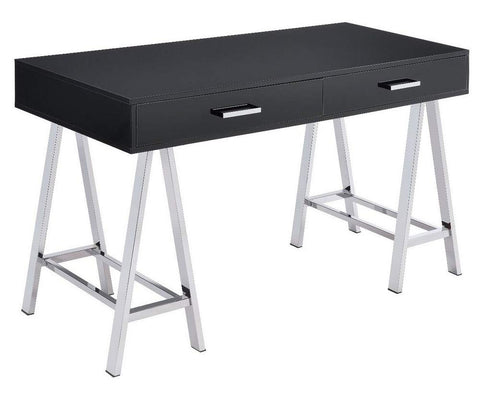 Acme Furniture Coleen Built-in USB Port Writing Desk in Black High Gloss & Chrome Finish