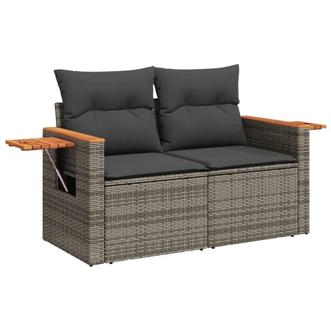 vidaXL Garden Sofa Grey PE Rattan, Powder-Coated Steel, Solid Acacia Wood