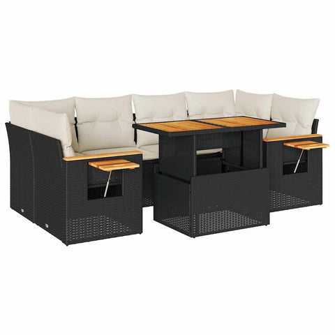 vidaXL 7-Piece Outdoor Garden Sofa Set - Black/Cream White Poly Rattan - Patio/Deck/Balcony Seating