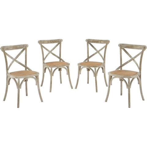 Oakestry Set of 4 Rustic Farmhouse Dining Chairs Gray Elm Wood Rattan Seat Vintage Cane Back Accent Chairs for KitchenDining Room Classic Woven Wicker Lightweight Durable Seating