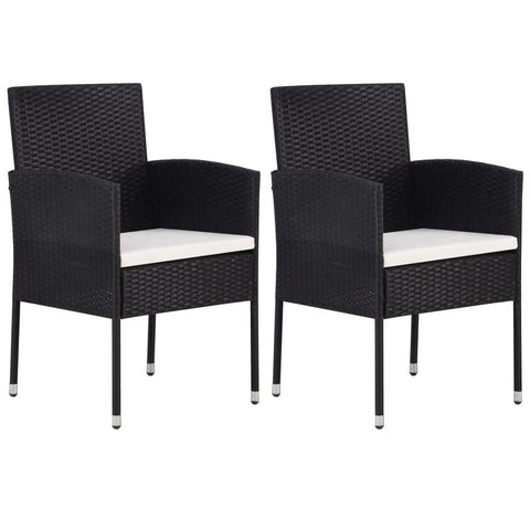 vidaXL Black Poly Rattan Patio Chairs with Cream White Cushions - Weather- Outdoor Seating for Garden, Patio, and Balcony - 2 pcs