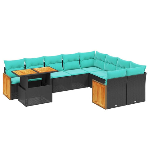 vidaXL Patio Sofa Set with Cushions 10 Piece, Outdoor Conversation Set, Sectional Sofa for Balcony Garden, Modern Style, Black Poly Rattan