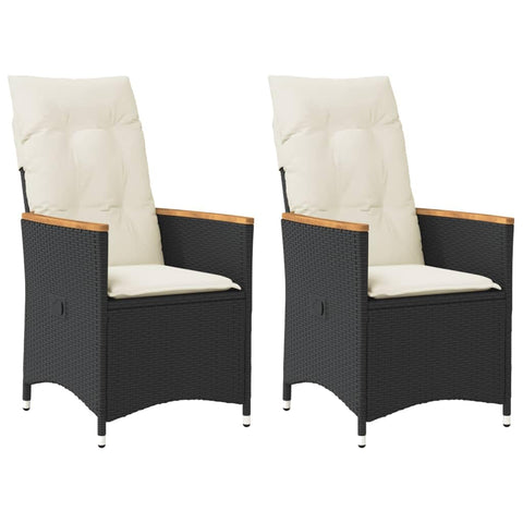 vidaXL 2 Piece Reclining Garden Chair Set with Cushions Black Poly Rattan Adjustable Backrest Perfect for Patio and Balcony Relaxation Modern Outdoor Lounge Seating Recliner Armchair Cushion Lawn