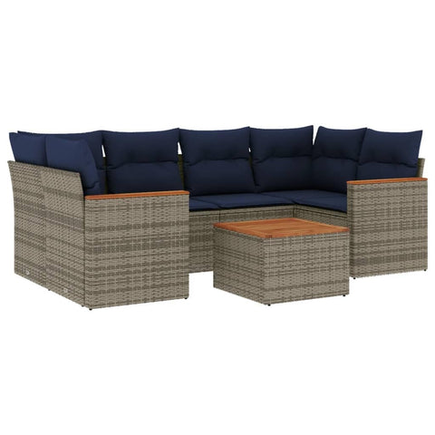 vidaXL Patio Sofa Set with Cushions 7 Piece, Outdoor Conversation Set, Patio Sectional Sofa for Balcony Garden, Modern Style, Gray Poly Rattan