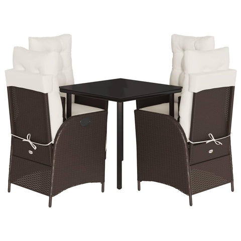 vidaXL 5 Piece Patio Dining Set â€“ PE Rattan, Brown, Reclining Chairs with Adjustable Backrest and Footrest, Cushions, Tempered Glass Table â€“ Outdoor/Garden/Backyard/Deck