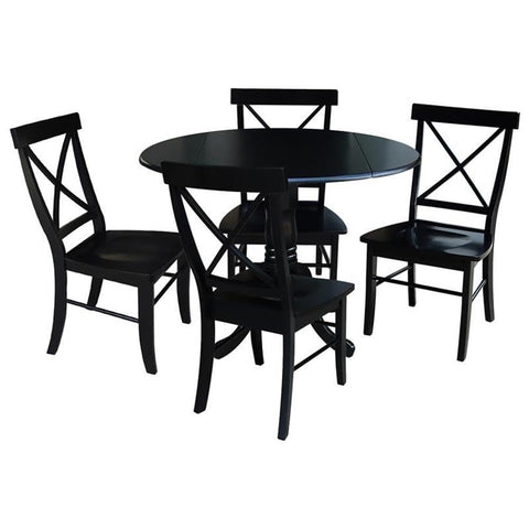 IC International Concepts 42" Dual Drop Leaf Dining Table with 4 Chairs, Black