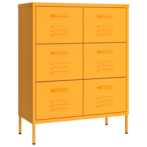 vidaXL Mustard Yellow Steel Drawer Cabinet - Office Storage Organizer with 6 Full-Extension Drawers, Ballbearing Runners & Levelers, 31.5"x13.8"x40"