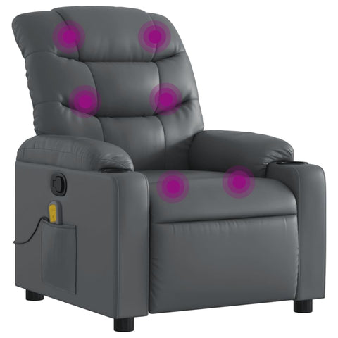 vidaXL Massage Recliner Chair, Adjustable Reclining Armchair for Elderly, Wingback Recliner for Home Theater Cinema, Modern Style, Gray Faux Leather