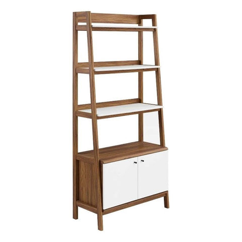 Modway Bixby Bookshelf Display Case, 33 Inch, Walnut White
