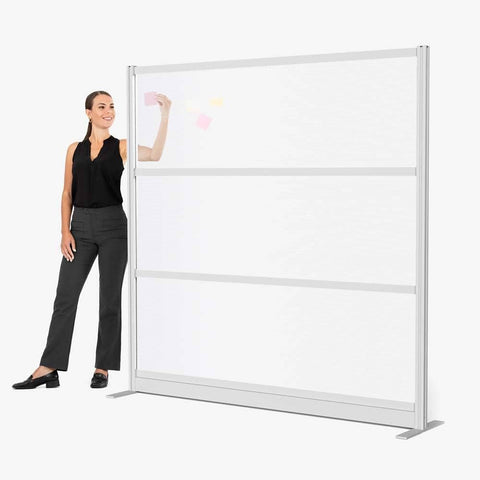 Luxor PPWL010 Modular Wall, 70"W x 70"H Corrugated Plastic Panel with Gray Frame, Lightweight Translucent Office Partition for Privacy, Freestanding and Reconfigurable Room Divider
