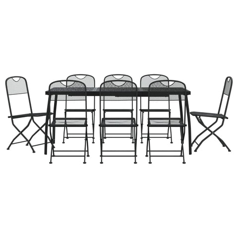 vidaXL Anthracite Metal Mesh Patio Dining Set - Foldable Chairs, Robust Table with Practical Top for Outdoor Dining in Garden, Patio, and More